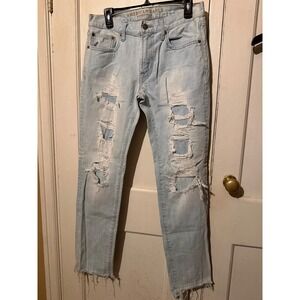 American Eagle  Slim Straight Jeans Light Wash Ripped Distressed Men‎ 31x32